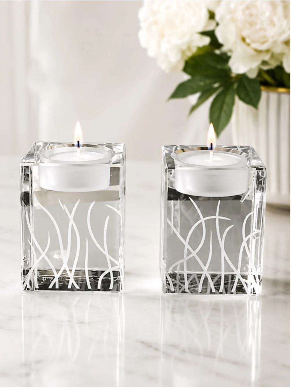 Oleg Cassini Hampton Etched Crystal Votive Candle Holders – Set of 2